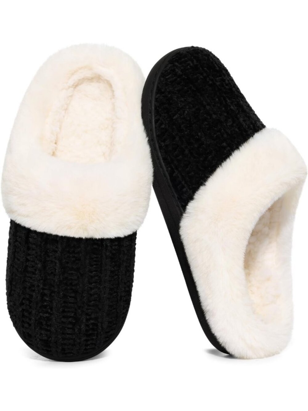 Cozy Chenille Knit Fuzzy Slippers with Memory Foam | Warm House Shoes for